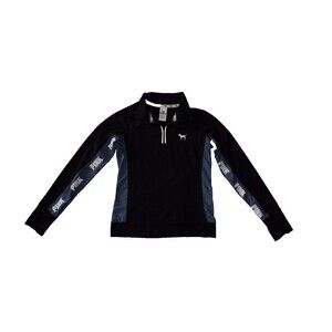 Victorias Secret PINK Ultimate Black & Gray 1/4 Zip Long Sleeve Shirt Sz Small